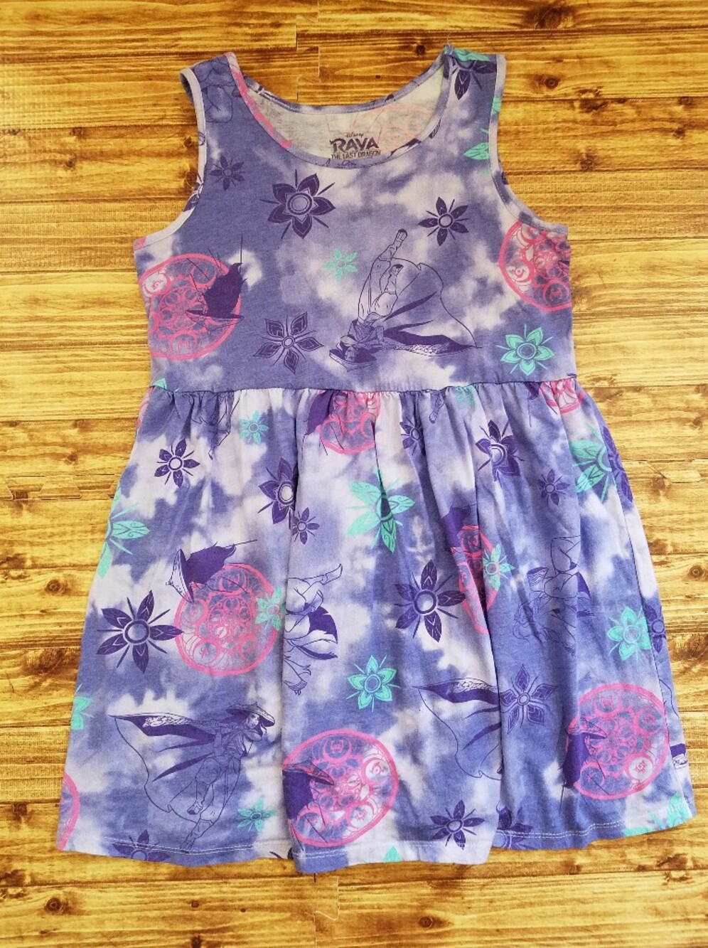 Disney Raya And The Last Dragon Girls XL 14/16 Purple Tie-Dye Cotton Dress
